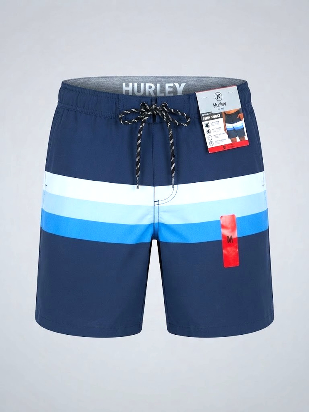 NWT Hurley Men's Blue Striped Boardshorts Swim Trunks Sz Medium M 4-Way Stretch